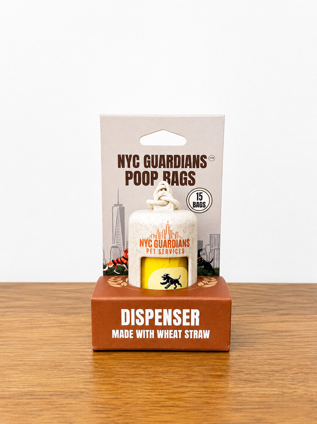 Dispensador de bolsas para excrementos de trigo NYC Guardians | 15 bolsas